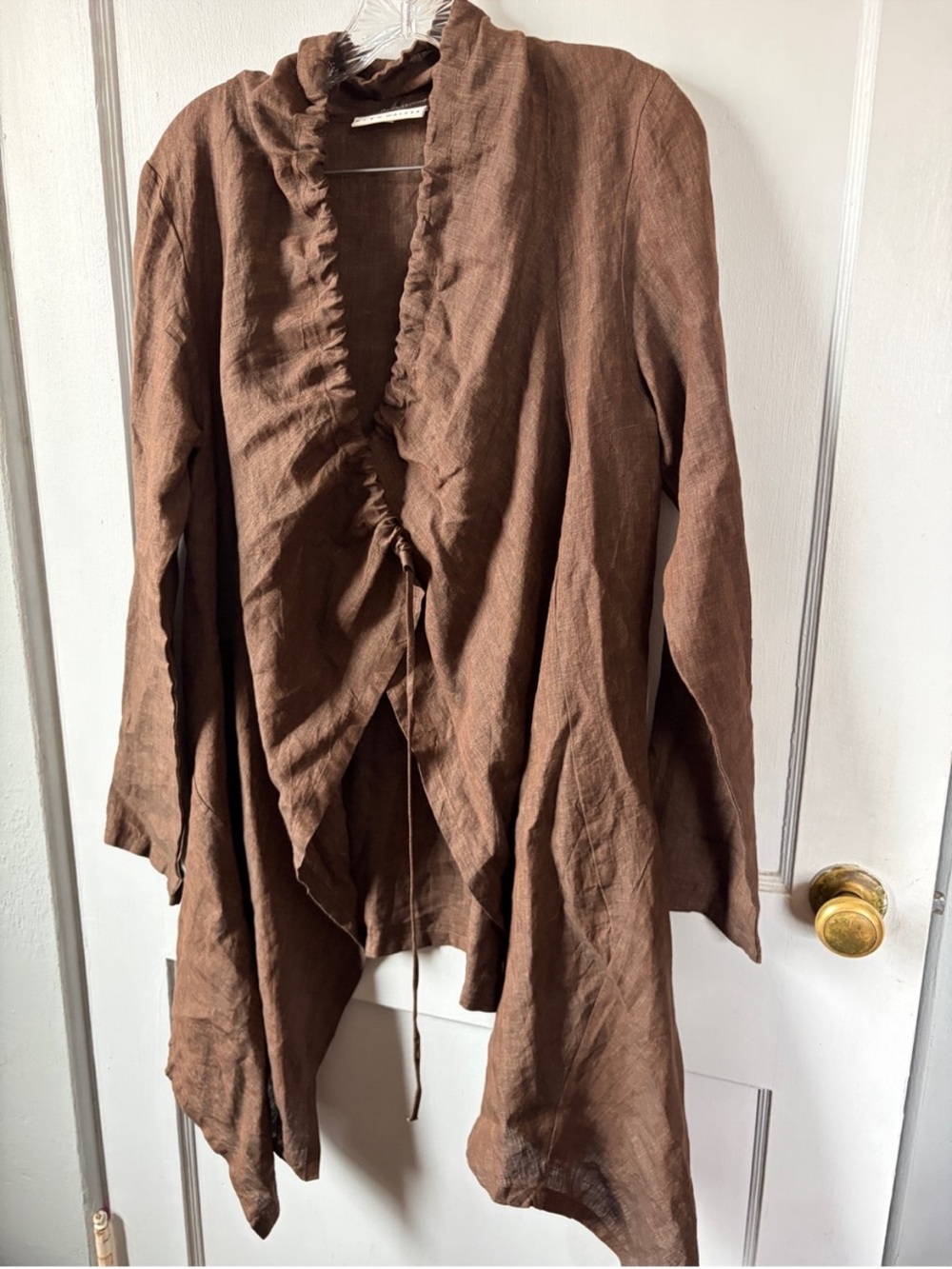 Bryn Walker Brown Linen Ruffled Collar Jacket